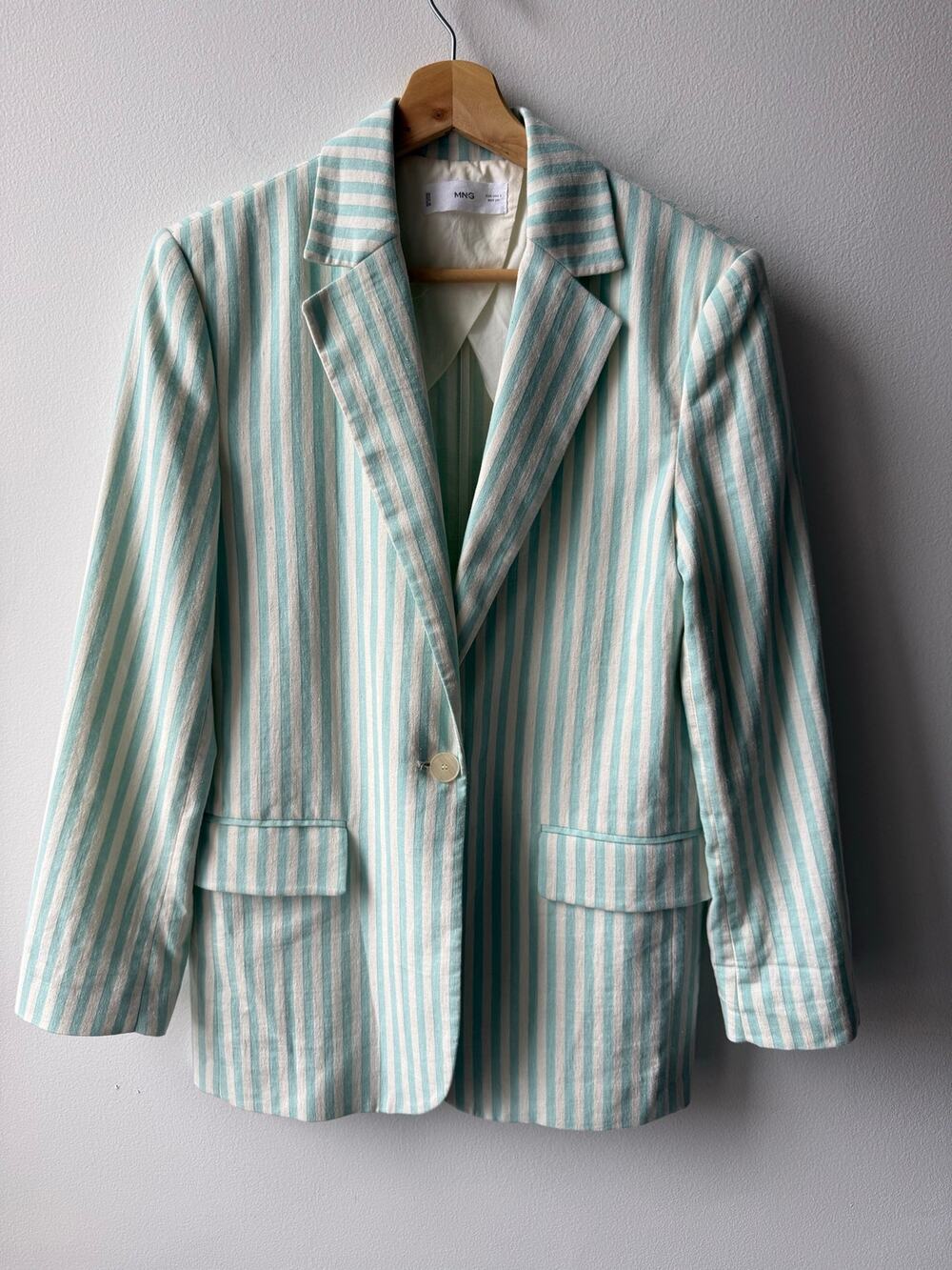 MANGO Striped Linen Blazer & Shorts Set White Blue Sporty Chic Coastal Preppy S